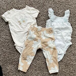 Carters 3pc Floral Onesies and Pants Set